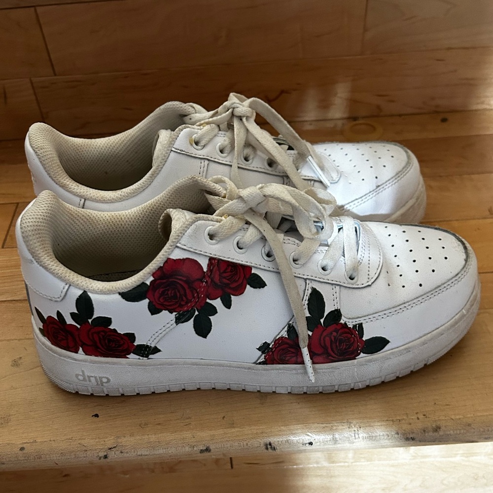 Custom Drip Af1s handpainted White Red Rose Sneakers shoes men’s 6.5 women’s 8